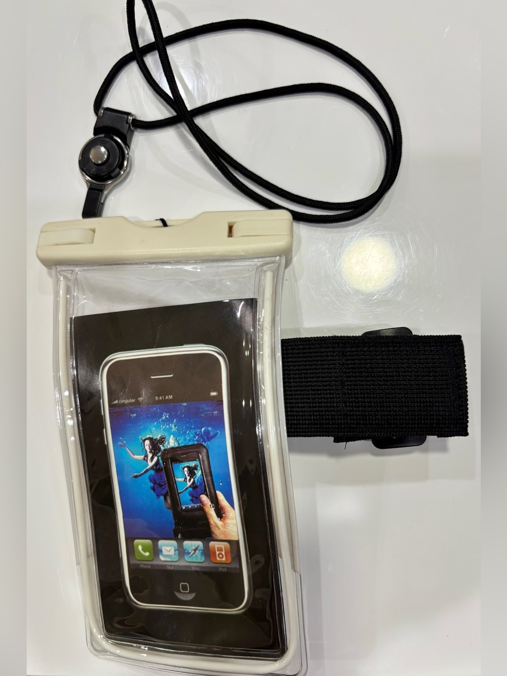 Universal Waterproof Phone Pouch in White with Black Lanyard